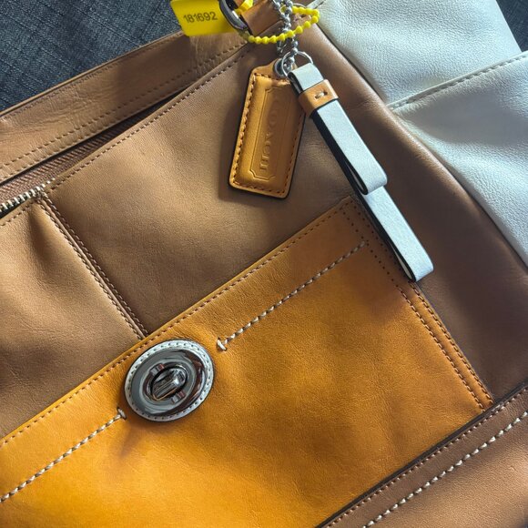 Coach Vintage Tricolor TurnLock Brown Orange Shoulder Leather Tote - Picture 8 of 14